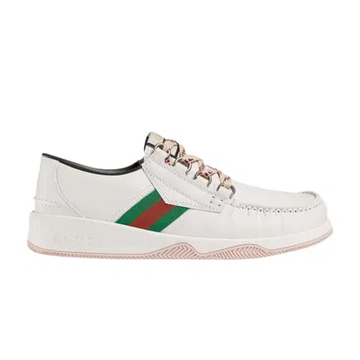 Pre-owned Gucci Leather Web Lace Up Low 'white'