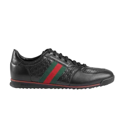 Pre-owned Gucci Leather Web Sneaker 'black' | Men's Size 12.5