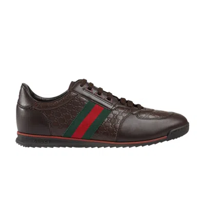 Pre-owned Gucci Leather Web Sneaker 'chocolate' | Brown | Men's Size 9