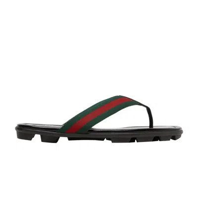 Pre-owned Gucci Leather Web Thong 'black'