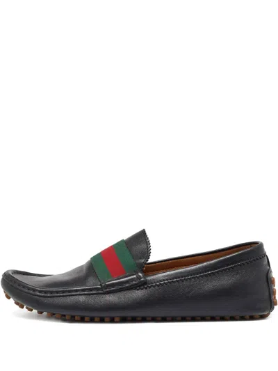 Pre-owned Gucci Leather Web-trim Loafers