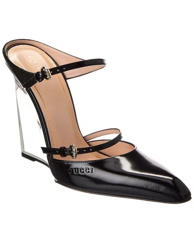 Gucci Leather Wedge Mule In Black