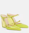 Gucci Leather Wedge Mules In Green