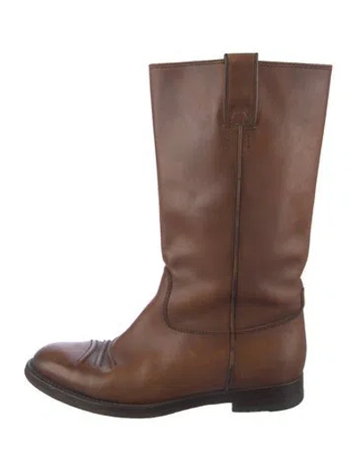 Pre-owned Gucci Leather Western Boots In Brown