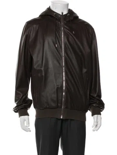 Pre-owned Gucci Leather Windbreaker In Brown