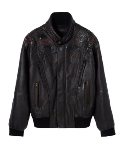 Gucci Leather With Aged Effect Bomber Jacket In Brown
