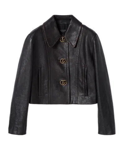 Gucci Leather With Aged Effect Jacket In Black