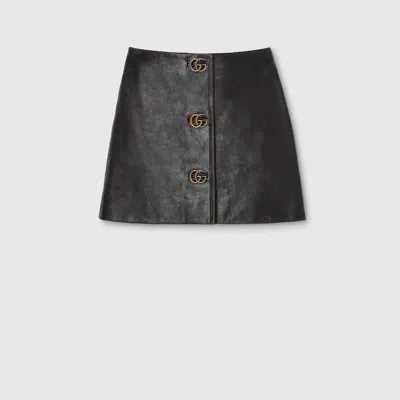 Gucci Leather With Aged Effect Mini Skirt In Black