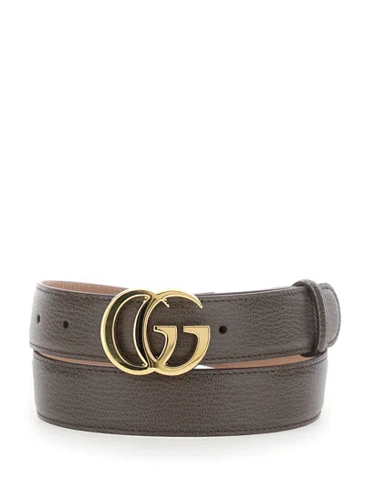 Gucci Leather With Gg Plate Belt