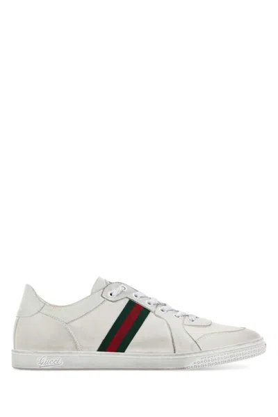 Gucci Leather With Web Stripe Sneaker In White