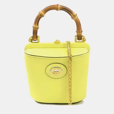 Pre-owned Gucci Leather Yellow Bamboo Handbag