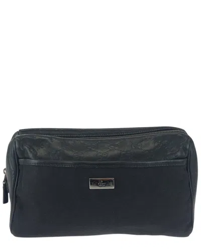 Gucci Leather/gg Canvas Clutch Bag (authentic Pre-loved) In Brown