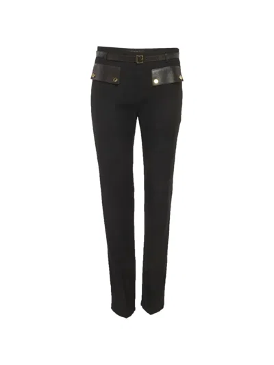 Pre-owned Gucci Leather-trim Belted Trousers In Black