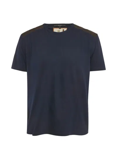 Pre-owned Gucci Leather-trim Short-sleeve Cotton T-shirt In Blue