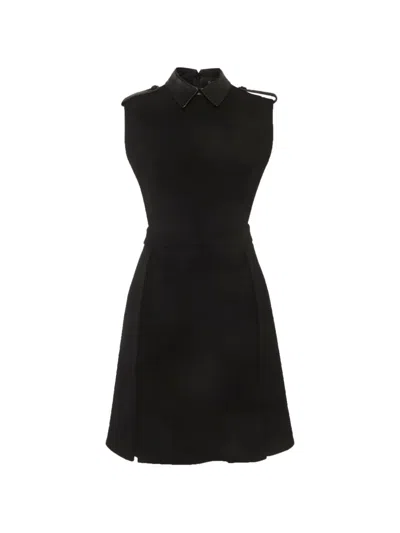 Pre-owned Gucci Leather-trim Sleeveless Mini Dress In Black