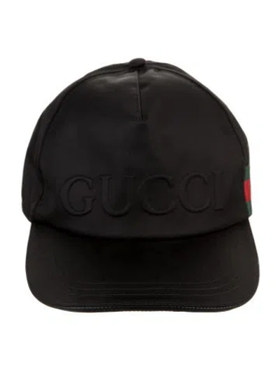 Pre-owned Gucci Leather-trimmed Baseball Hat W/tags In Black