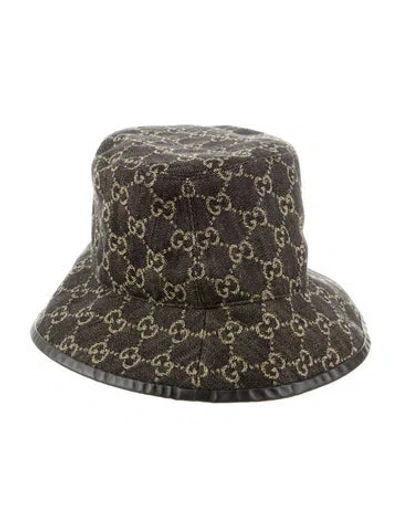Pre-owned Gucci Leather-trimmed Bucket Hat In Black