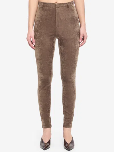 Gucci Stretch Velvet Leggings In Brown