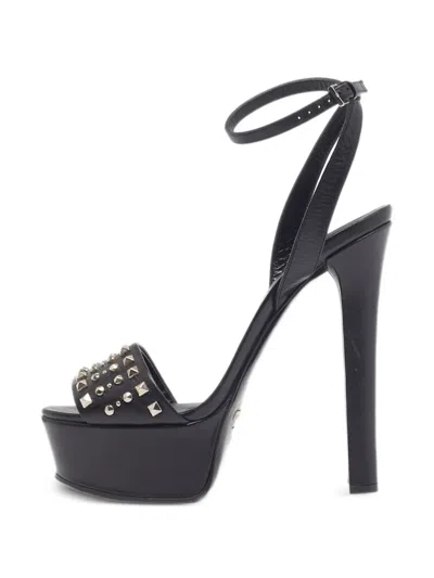 Pre-owned Gucci Leila Studded Platform Sandals In Black