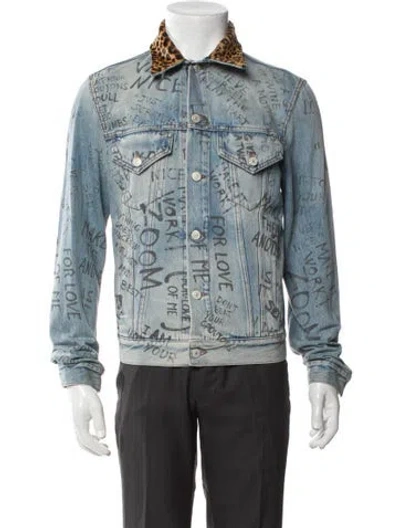 Pre-owned Gucci Leopard Denim Switch Graphic Print Denim Jacket W/ Tags In Blue