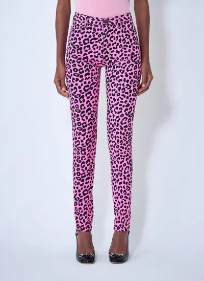Gucci Women Leopard Print Jeans In Pink
