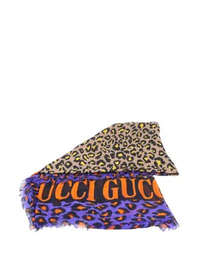 Pre-owned Gucci Leopard-print Scarf In Neutral