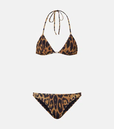 Gucci Leopard-print Bikini In Brown