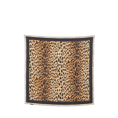 Gucci Leopard-print Logo-border Scarf In Brown