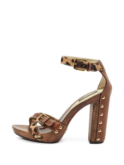 Pre-owned Gucci Leopard-print Platform Sandals In Brown