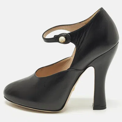 Pre-owned Gucci Lesley Size 37 Black Leather Mary Jane Pumps