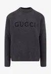 Gucci Grey Crewneck Sweater With Logo Lettering Embroidery On The Front In Wool Man In Gray