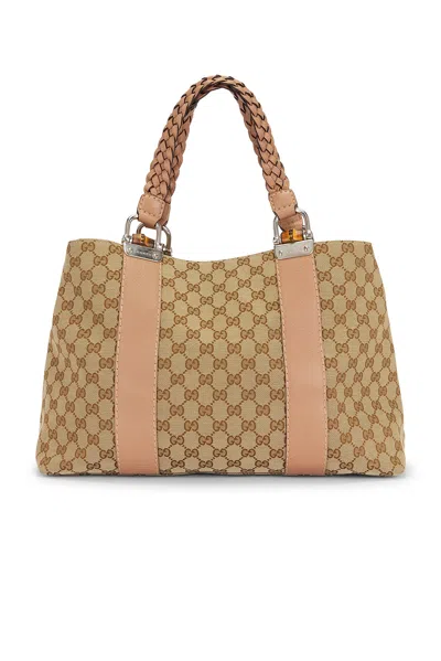 Pre-owned Gucci Libeccio Bamboo Tote Bag In Sand