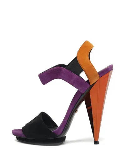 Pre-owned Gucci Liberty Suede Sandals In Black