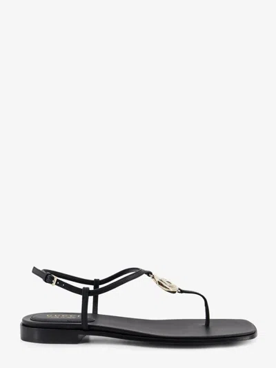 Gucci Lifford Leather Sandals With Metal Gg Logo In Black