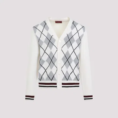 Gucci Light Beige Argyle Intarsia Wool Cardigan In Off White