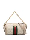 Gucci Brown Canvas Ophidia Mini Shoulder Bag In Beige