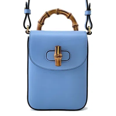 Pre-owned Gucci Light Blue Bamboo Leather Shoulder Bag ()
