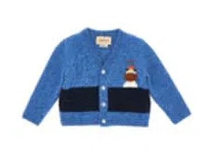 Gucci Kids' Light Blue Cardigan For Baby Boy With Dog And Logo