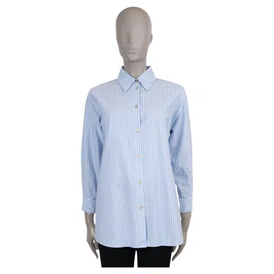 Pre-owned Gucci Light Blue Cotton 2023 Logo Striped Poplin Tunic Shirt Xs