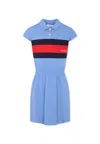 Gucci Cotton Dress With Web In Light Blue