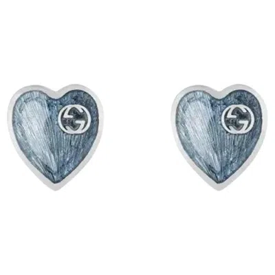 Pre-owned Gucci Light Blue Enamel Interlocking G Heart Stud Earrings 925 Sterling Silver