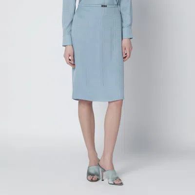 Gucci Light Blue Gg Jacquard Silk Skirt