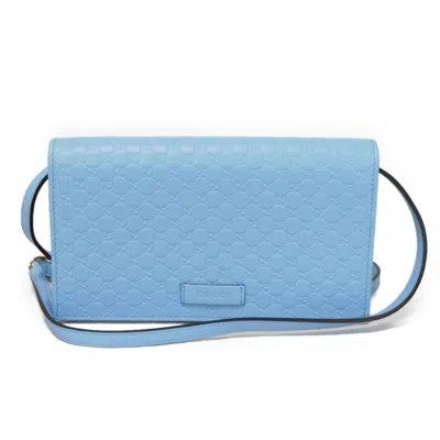 Pre-owned Gucci Light Blue Leather Chain/shoulder Wallet ()