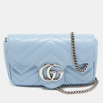 Pre-owned Gucci Light Blue Matelassé Leather Super Mini Gg Marmont Shoulder Bag