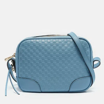 Pre-owned Gucci Light Blue Microssima Leather Bree Crossbody Bag