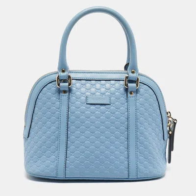 Pre-owned Gucci Light Blue Microssima Leather Mini Nice Dome Bag