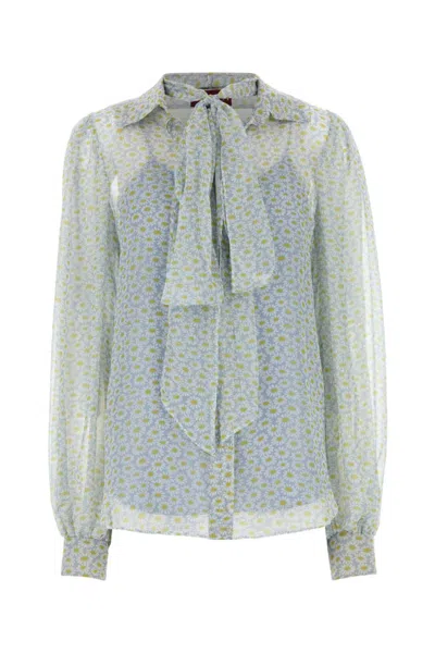 GUCCI LIGHT BLUE PRINTED CHIFFON SHIRT