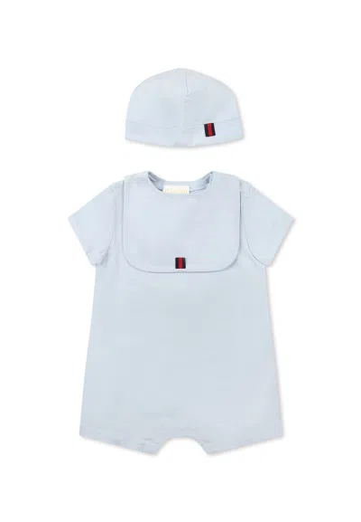Gucci Light Blue Romper Set For Baby Boy With Logo