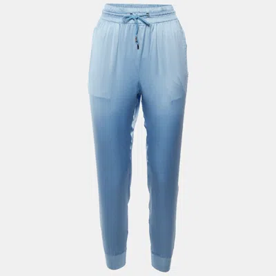 Pre-owned Gucci Light Blue Satin Drawstring Joggers S