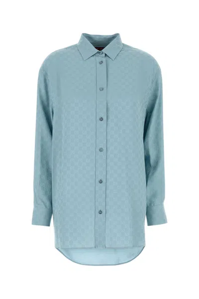 Gucci Silk Shirt With Monogram Motif In Blue